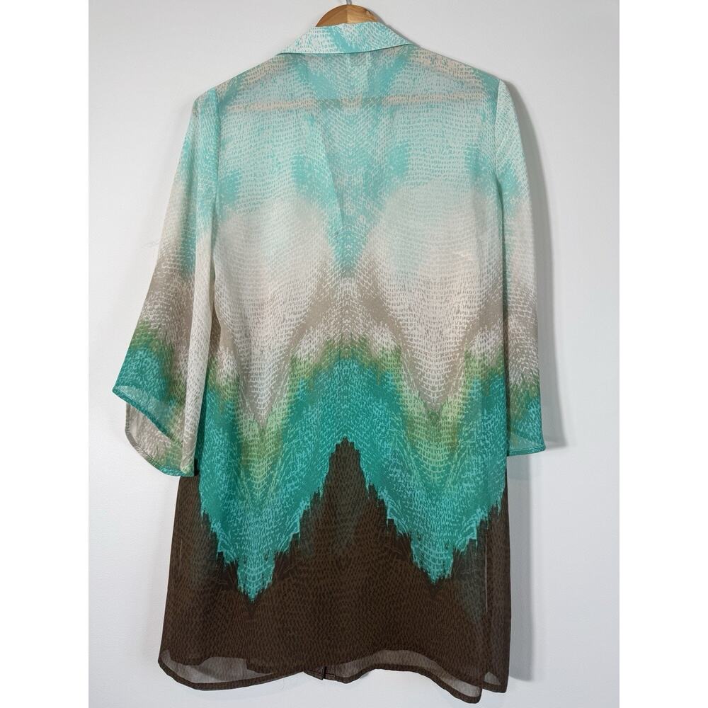 Chico's Women's Bahama Breeze Super Tunic Top Size 0 S Sheer Ombre Teal Chevron - Picture 10 of 12
